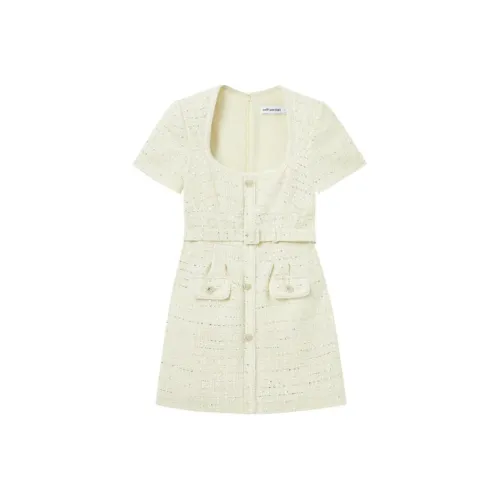 Self Портрет Короткий С рукавами Платье Женское Кремово-желтое