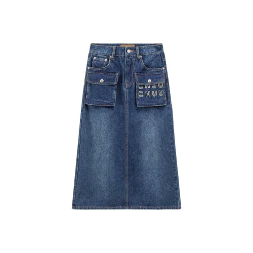 CHUU Джинсовый синий Женские Повседневные длинные юбки