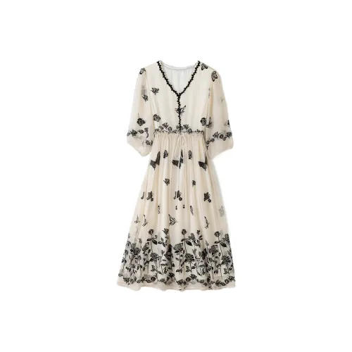 To The West Длинное Платье с Длинными Рукавами Женское Бежевое