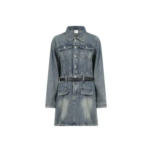 ZCDECO Длинное платье с длинными рукавами женское черный ремень + синее платье