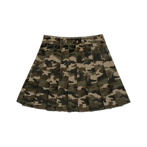 SMFK Wild World Wild World Series Зеленый камуфляж Женские Повседневные короткие юбки