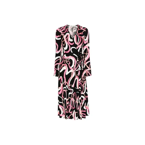 Diane von Furstenberg Черное Женское Длинное Платье с Длинными Рукавами