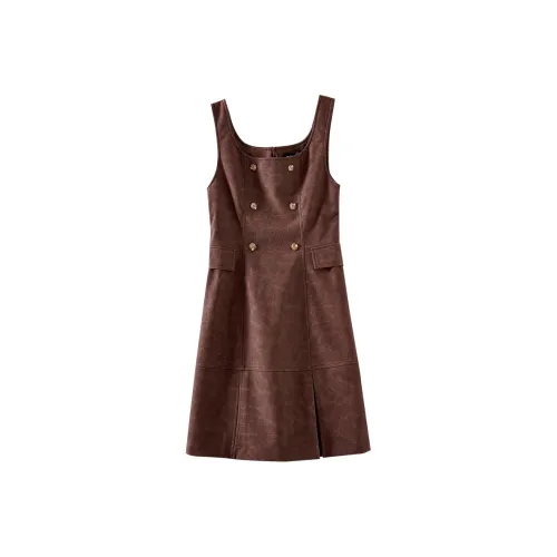 OUNIXUE Без рукавов Платье Женское Красно-коричневый
