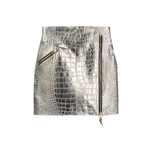 ROBERTO CAVALLI Серебряные Женские Кожаные Короткие Юбки