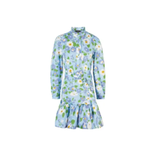 Kate Spade OUTLET Коллекция SS25 Длинное Платье с Длинными Рукавами Женское Морской Синий