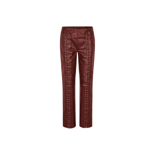 Saks Potts Кожаные брюки женские бордового цвета
