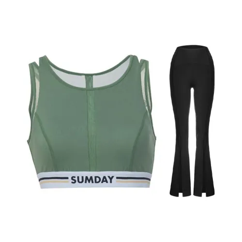Sumday Athletics Набор Авокадо-зеленый Спортивный костюм + Черные Брюки Женские Фитнес-комплекты