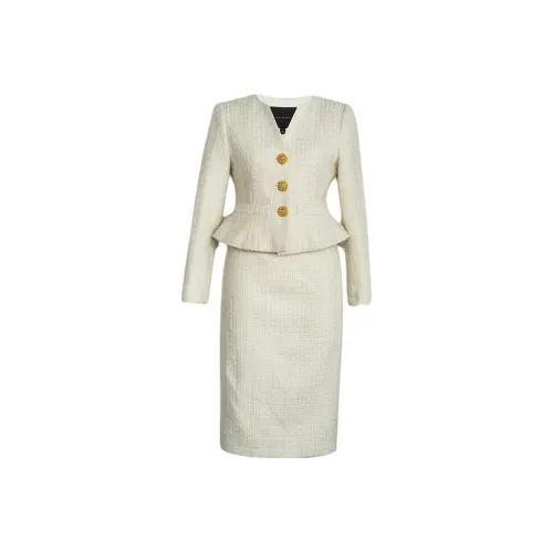 ROEYSHOUSE Длинный рукав Комплект с юбкой Женские Экрю