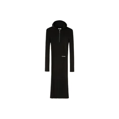 JIL SANDER Черное Женское Длинное Платье с Рукавами