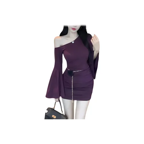 ORIASTAR Длинное платье с длинными рукавами женское темно-фиолетовое