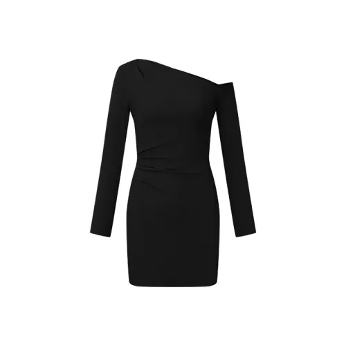 URBAN REVIVO Длинное платье с длинными рукавами женское глубокий черный