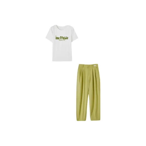 Mo Han Yi Mei Повседневный костюм Женская Белая Выше Зеленый Ниже