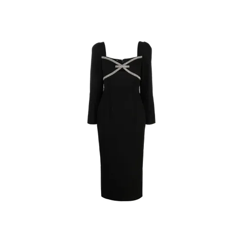 Self Portrait Длинное Платье с Длинными Рукавами Женское Черное