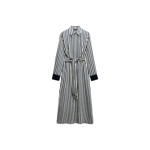 ZARA Телесный/Морской синий Женские Длинные Платья с Рукавами