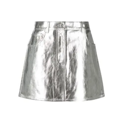 Helmut Lang Серебристо-белые Женские Кожаные Короткие Юбки