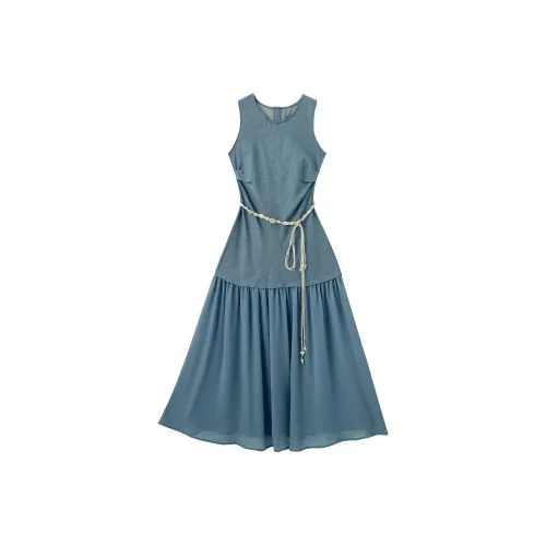 TEME Без рукавов Платье Женское Джинсовый синий