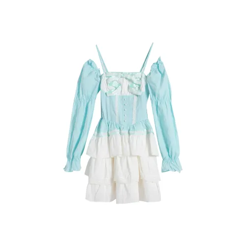 9 Кошачьих Лакомства для Кошек Платье Женское Синее