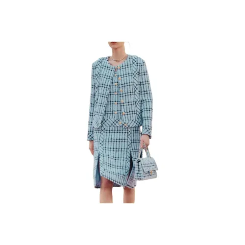 CHANEL 25S Весенне-летняя коллекция Без рукавов Платье Женское Светло-синее