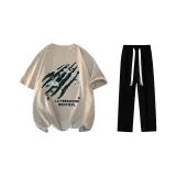 Комплект одежды (Хаки футболка + Черные повседневные штаны)