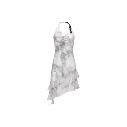 GIMING Платье-комбинация Женское Черное с Белыми цветами