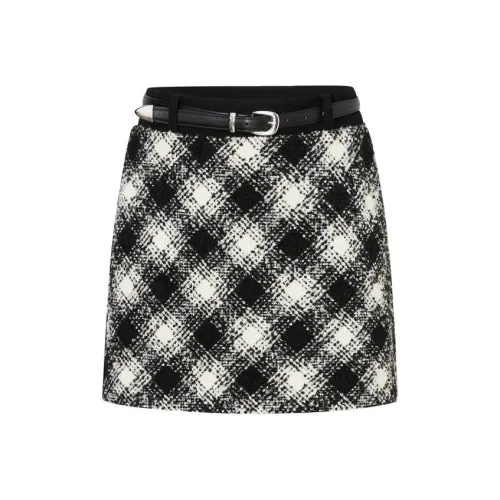 MOCO Повседневные короткие юбки Женские Черный Белый Клетка