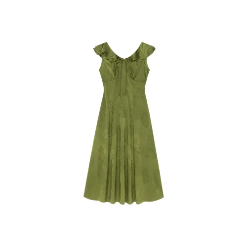 Mo Han Yi Mei Без рукавов Платье Женское Зеленое