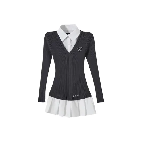 Incolore Длинное платье с длинными рукавами женское серое