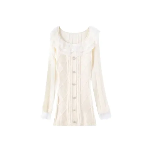 Incolore Длинное платье с длинными рукавами женское абрикосового цвета