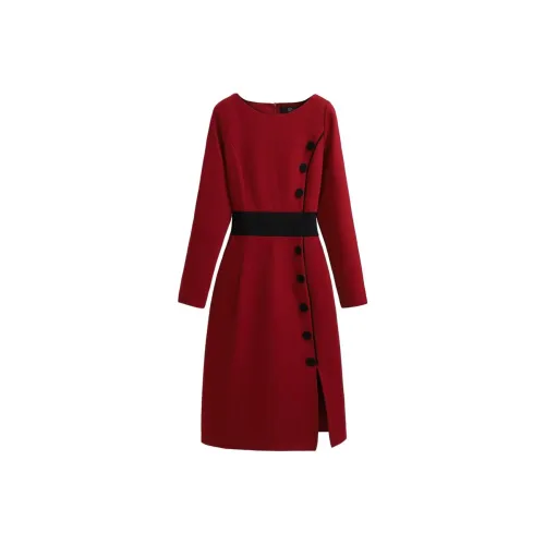 Silky Queen Длинное платье с длинными рукавами женское бордового цвета