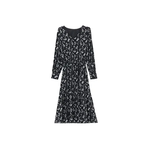 ZCDECO Длинное платье с длинными рукавами женское черный цветок