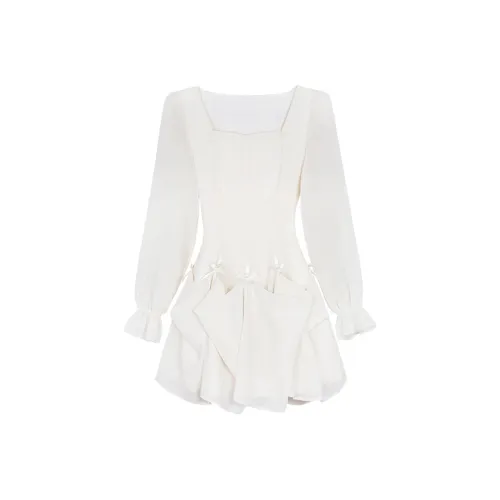 THREE Loop Бант Украшение Минималистский стиль Универсальный Модный С утяжкой на талии Длинное Платье с рукавами Женское