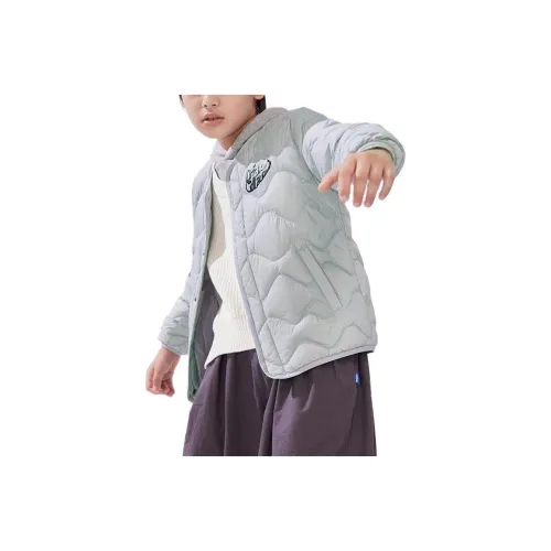 QIAODAN Буква Однотонный Круглый вырез Облегающий Легкий Стандартное издание Белый утиный пух Куртка Детский Pure Quality Серый