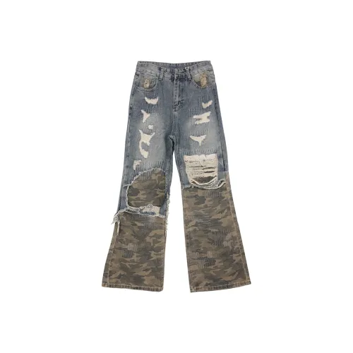 FWTW Джинсы Женские Синий Пэчворк Камуфляж