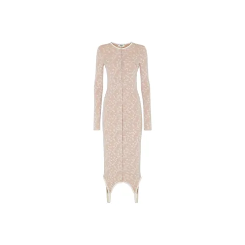 FENDI SS25 Длинное платье с длинными рукавами женское коричневое