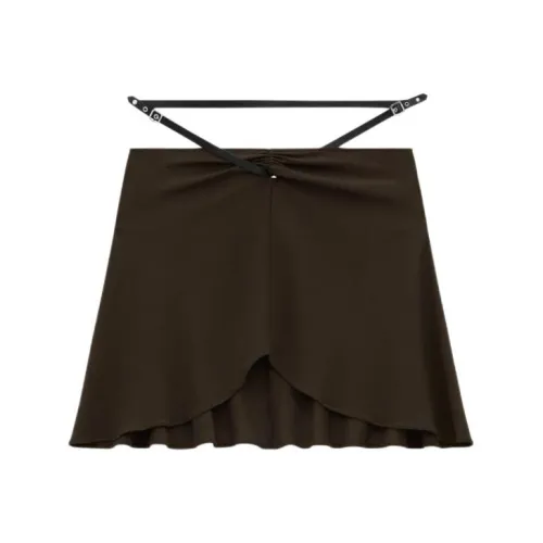 COURREGES SS24 Slash Ellipse Crepe Jersey Mini Skirt Повседневные Короткие Юбки Женские Грязно-коричневый Грязно-коричневый