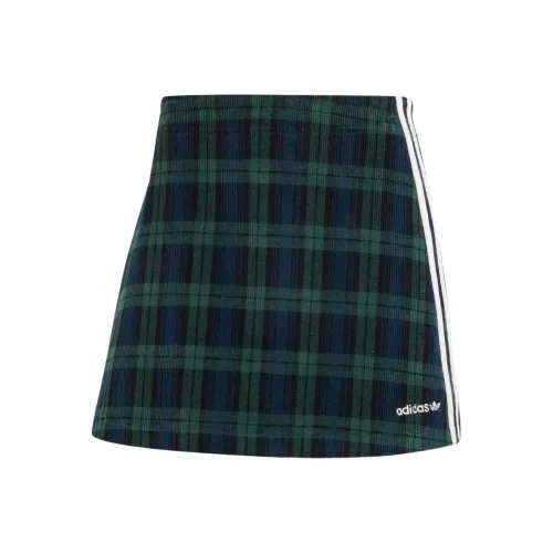Adidas Originals Вельвет Tartan Юбка Повседневная Короткая Юбка Женская Темный Фотиния Зеленый