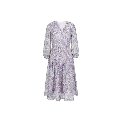 JZ. ANNAKRO Длинное платье с длинными рукавами женское темно-фиолетовый цветочный дизайн