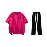 Комплект одежды (Розовая и красная футболка + черные повседневные штаны)