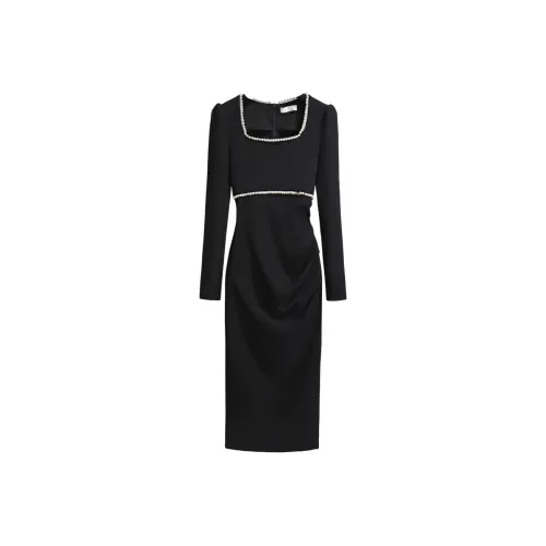 Silky Queen Длинное платье с длинными рукавами женское черное