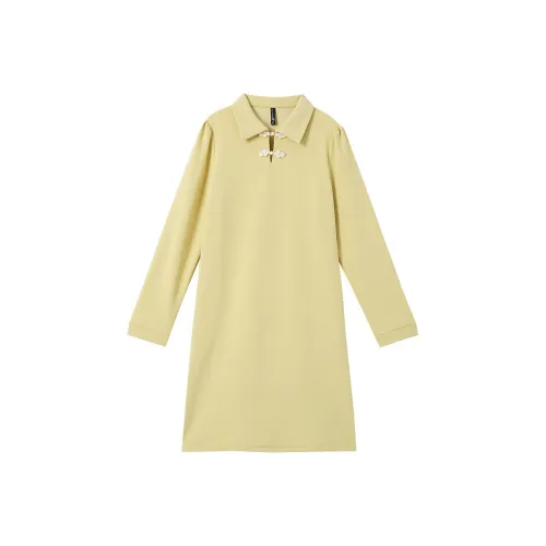 OUNIXUE Длинное платье с длинным рукавом женское желтое