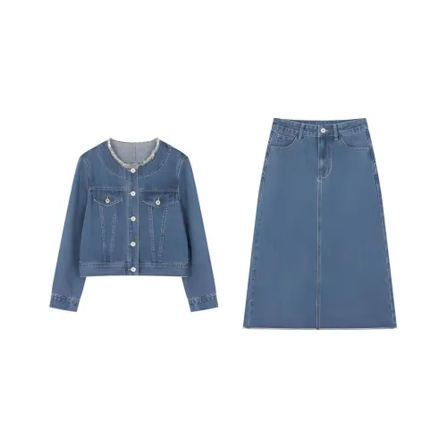 Mo Han Yi Mei Комплект с юбкой Женские Джинсовый синий