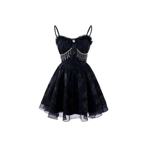 SECFLY OFFICIAL Slip Платье Женские Черное платье Включает кардиган