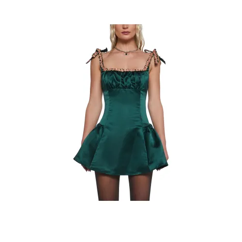 Dolls Kill Sugar Thrillz MAYFAIR Residence Мини Платье Slip Платье Женское Зеленый Зеленый