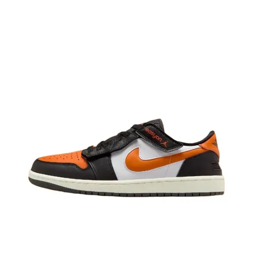 Jordan Air Jordan 1 Slip-resistant Abrasion-resistant Low Top Vintage Basketball Shoes Men's Black Orange
