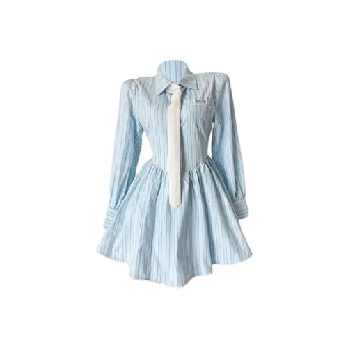 COVT Длинное платье с длинными рукавами женское синие полосы