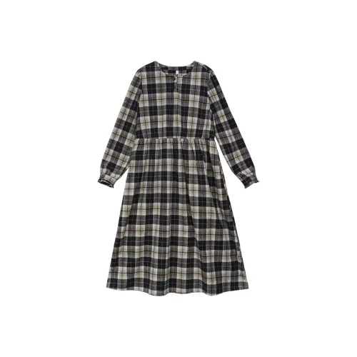 KERANPUJIAN Длинный рукав Платье Koran Женское Клетка