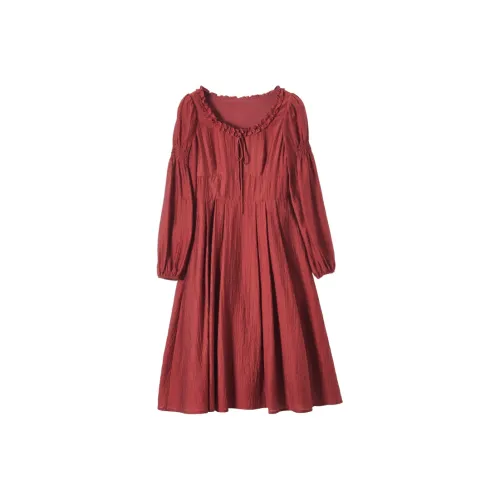 XIANGYING Длинное платье с длинными рукавами женское красное