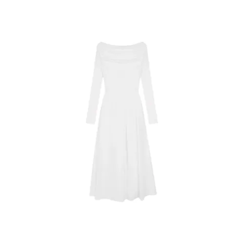 Mu Qingqing Длинное платье с длинными рукавами женское белое