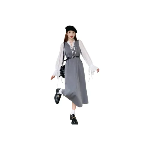 DOSOHEB Длинное платье с длинными рукавами женское серое