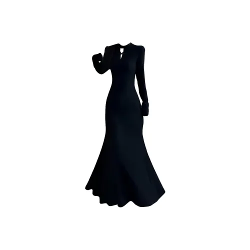 KEAB Длинное платье с длинными рукавами женское черное